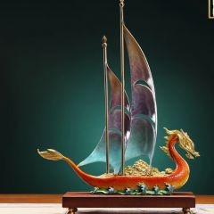 荣芙一帆风顺摆件客厅办公室帆船铜工艺品龙舟艺术品开业乔迁礼品