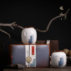 悦山双陶瓷罐茶叶包装盒 竹制品茶叶盒 茶叶罐 茶叶礼盒现货定制
