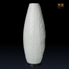 陶瓷摆件浮雕花瓶工艺品礼品收藏品仿宋瓷古董瓷景德镇手工制品 